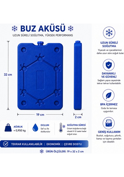 32 Lt Buzluk Termos + 2 Adet K 950 Buz Aküsü-359 Mavi