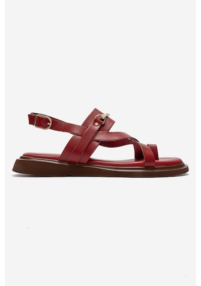 Luvi Shoes Fabıana Kırmızı Hakiki Deri Tokalı Kadın Parmak Arası Sandalet