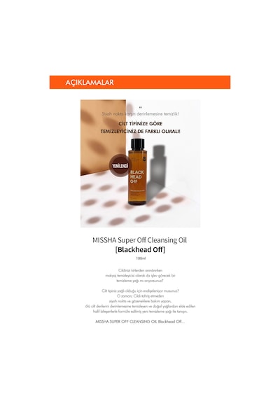 Missha Super Off Cleansing Oil Siyah Nokta Karşıtı Makyaj Temizleme Yağı 100 ML - Blackhead Off