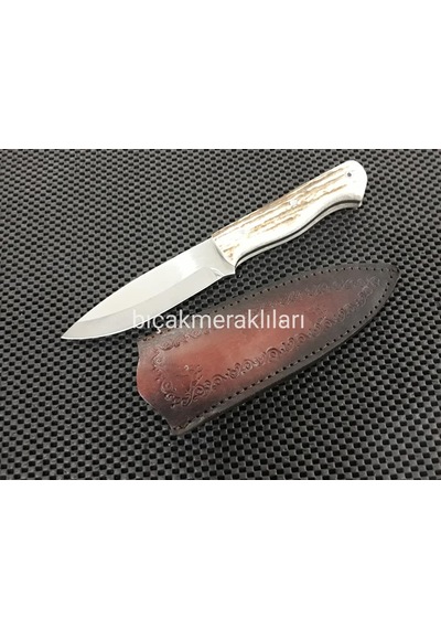 El İşçiliği Av Kamp Bıçağı Geyik Boynuzu 24 CM Siyah