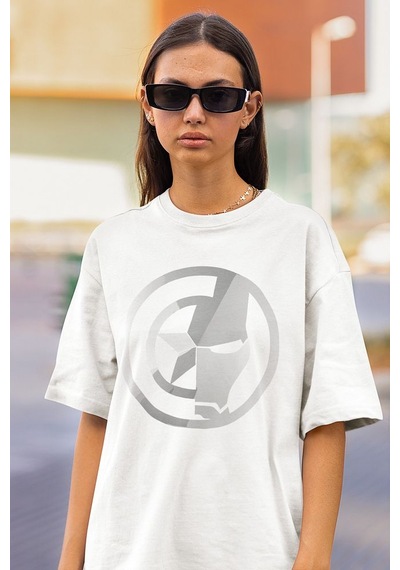 Marvel Kaptan Amerika Iron Man Baskılı Unisex Oversize Tişört Beyaz
