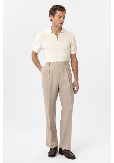 Antioch Keten Karışımlı Erkek Baggy Pantolon Bej