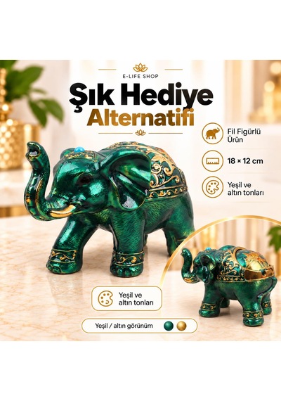 Lüks Alaşım Metal Fil Figürlü Kapaklı Dekoratif Küllük Ve Takı Saklama Kutusu Metal Biblo 18 X 12 Cm 28643038