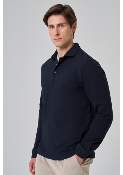 Morven Erkek Lacivert Pamuk Trend Ağaç Kabuğu Desen Dinamik Fit Polo Yaka Sweat-shirt 26ms063001200 Lacivert