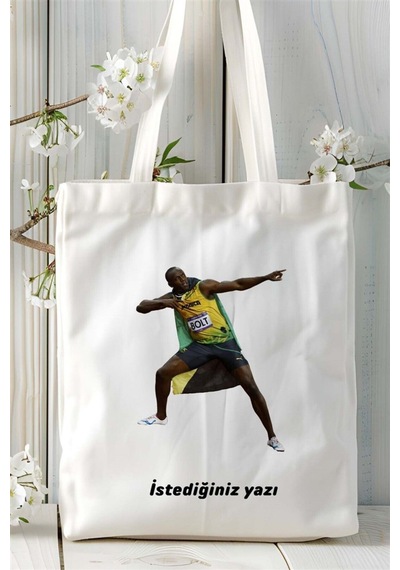 Art Hediye Usain Bolt Baskılı Bez Çanta Kişiye Özel Model 3 Çok Renkli