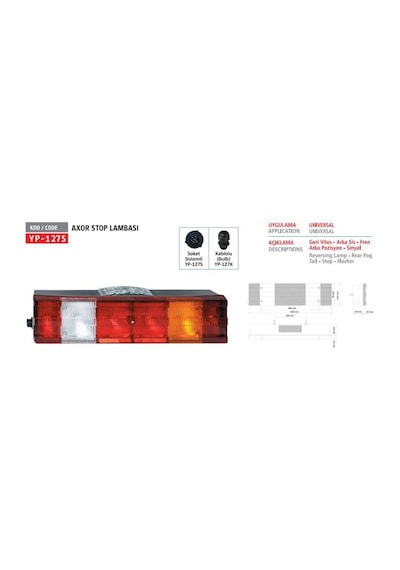 Yuce Plastık Stop Lambası Kanallı Sag Plakasız Kablolu Mercedes Actros / Axor / Axor Iı / Actros AOD-YUCEPLAST YP-127 K R