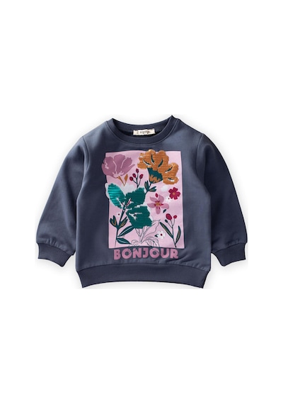 Cigit Çiçek Basdkılı Pullu Sweatshirt 1-6 Yaş Lacivert Lacivert