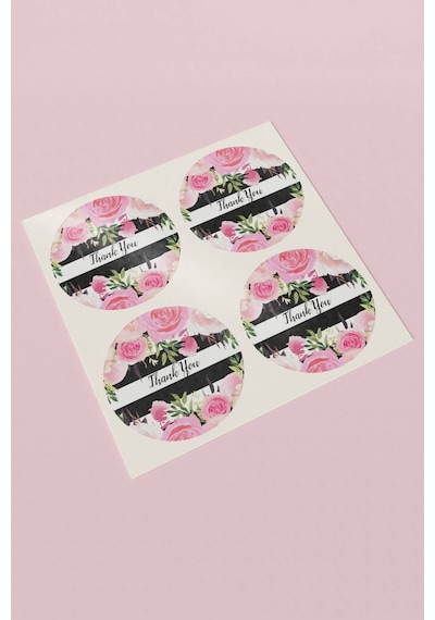 Thank You Suluboya Çiçekli Kargo Paket Sticker 3x3cm St2061 Çok Renkli