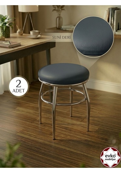 Evko Mobilya Tabure, Bar Taburesi, 2 Adet Tabure, Puf, Bench, Metal Ayaklı Tabure, Iç İçe Geçebilen Tabure, Mutfak Balkon Bahçe Taburesi Gri