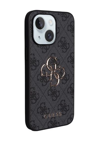 Apple Uyumlu iPhone 15 Plus Kılıf Guess Lisanslı Pu 4g Büyük Metal Logolu Çapraz Vücut Askılı Kapak Siyah Siyah