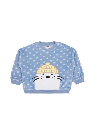 Civil Baby Fok Balığı Nakışlı 6-18 Ay Sweatshirt - Mavi Buz Mavi