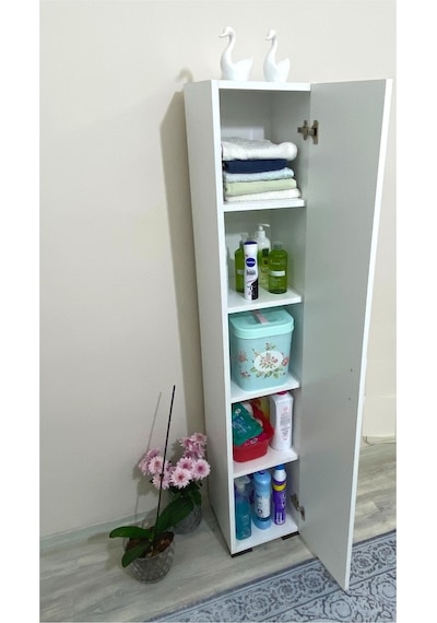 Tek Kapaklı 5 Raflı Çok Amaçlı Banyo Mutfak Kiler Dolabı Beyaz Tek Kapaklı 5 Raflı Çok Amaçlı Banyo Mutfak Kiler Dolabı Beyaz