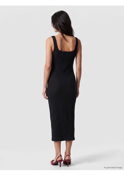 Lcw Vision Siyah Kare Yaka Dokulu Bodycon Elbise