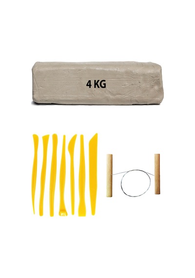 Beyaz Seramik Hamuru 4 KG Plastik Ebeşuar Kil Kesme Teli Seti