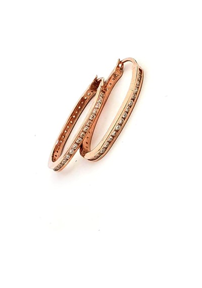 Arkası Önü Zirkon Taşlı Gümüş Rose Oval Halka Küpe