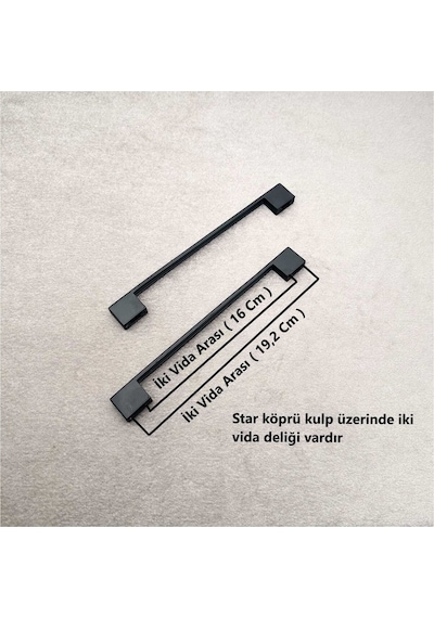 Star Mat Siyah Mutfak Dolap Çekmece Köprü Kulpu 160 Mm 192 Mm 16 Cm - 19,2 Cm 2 Adet Siyah Çift De