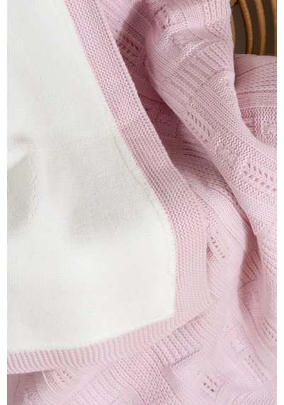 Toffy Toz Pembe Çizgili Örgü Bebek Battaniyesi 100x100 Pembe