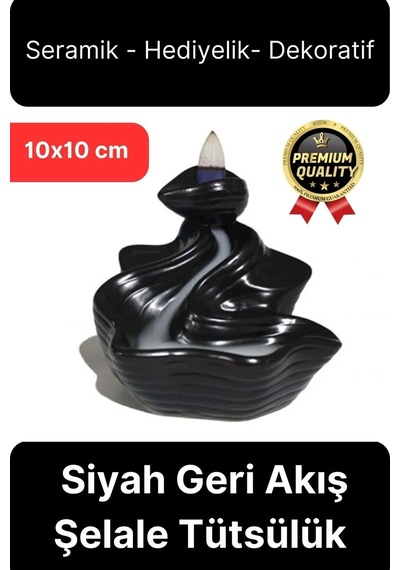 Özel Tasarım Seramik Siyah Geri Akış Şelale Tütsülük Buhardanlık Dekoratif El Yapımı Hediyelik Biblo