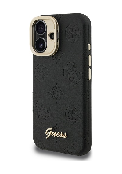 Apple Uyumlu iPhone 16 Kılıf Guess Lisanslı M safe Şarj Özellikli Kamera Standlı Pu Deri Peony Kapak Siyah