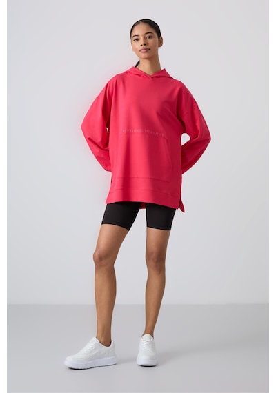 Tommy Life Viva Kırmızı Balon Kol Yazı Nakışlı Kadın Oversize Tunik Sweatshirt - 97163 Kırmızı