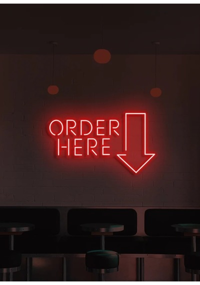 Order Here Yazılı Ve Şekilli Neon Tabela Kırmızı
