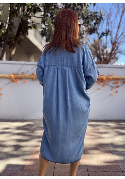 Denizege Liyosel Denim Gömlek Elbise Açık Mavi Açık Mavi