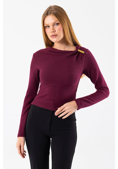 Giysa Kadın Asimetrik Yaka Omuz Aksesuar Detaylı Body Bordo - 26100 Bordo