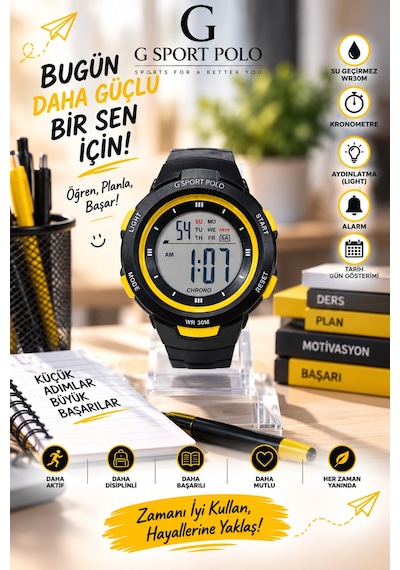 30m Suya Dayanıklı Işıklı Alarmlı Kronemetreli Takvimli Çocuk/genç Saati Siyah - 928569084 İki Renk