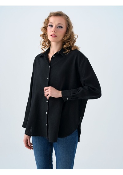 LOFT Loose Fit Kadın Gömlek U.kol Lf2038437 Q1.v1 Siyah