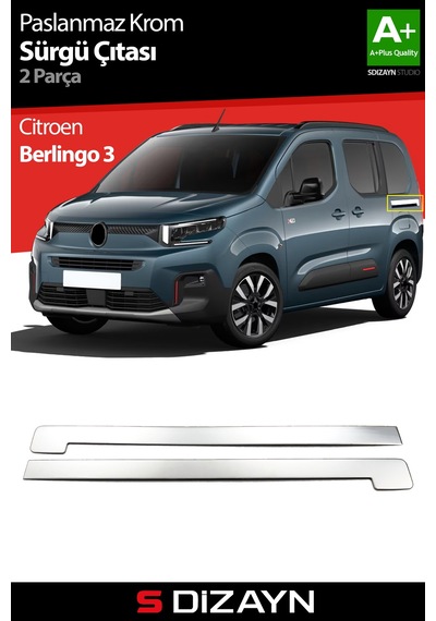 S-dizayn Citroen Berlingo 3 Krom Sürgülü Kapı Çıtası 2 Prç 2019 Üzeri A+ Kalite