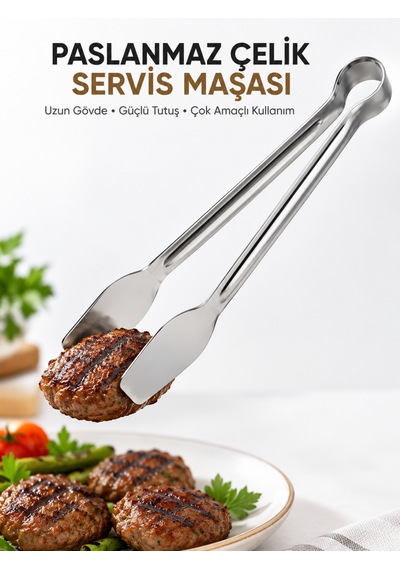 Beylini Paslanmaz Çelik Izgara Maşası Mutfak Servis Maşası Et Tavuk Sebze Kızartma Maşası 1 Adet