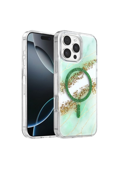Onegif Apple iPhone Uyumlu 16 Pro Max Lotus Simli Magsafe Kapak - Yeşil Kod: 0638