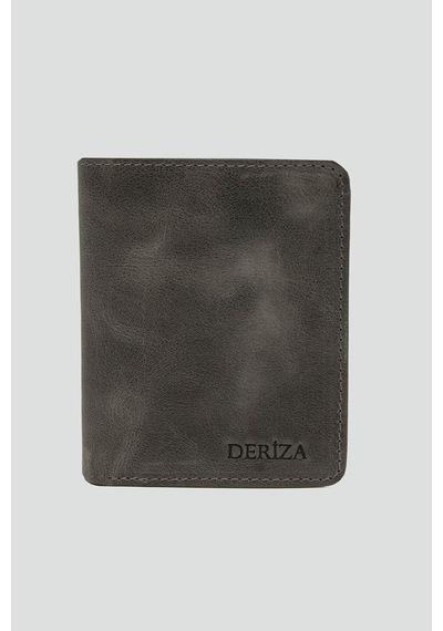 Deriza Crazy Hakiki Deri Erkek Dikey Cüzdan Gri