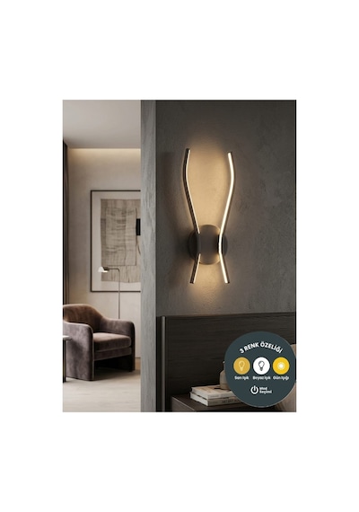 World Cup 3 Renk Ledli Modern Siyah Aplik - 40 Cm Dekoratif Duvar Aydınlatması