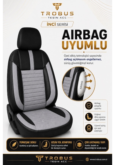 Nissan Note 2006-2012 Uyumlu İnci Serisi Gri Siyah Oto Koltuk Kılıfı