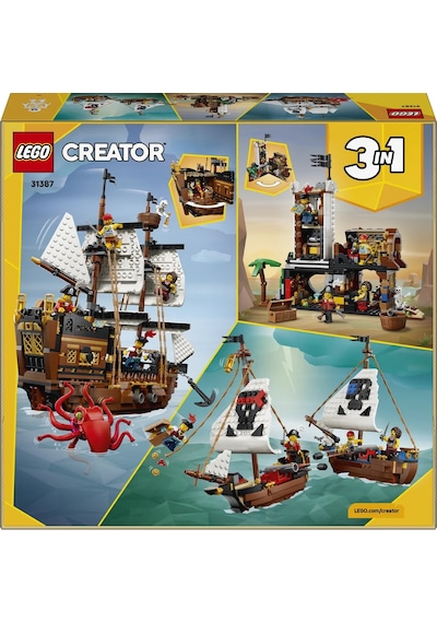 LEGO® Creator 3’ü 1 Arada İkonik Korsan Gemisi 31387 - 9+ Yaş için Kale veya İki Gemi Olabilen Oyuncak Yapım Seti (1074 Parça)