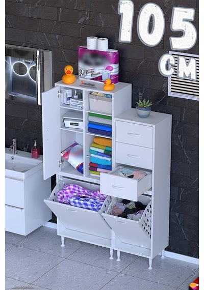 Ohbe 60 + 45cm Genişlik 160cm Boy 32,5cm Derinlik Kirli Sepetli 1 Kapak 3 Çekmeceli Çok Amaçlı Banyo Dolabı 60 + 45 Cm Ohbe 60 + 45cm Genişlik 160cm Boy 32,5cm Derinlik Kirli Sepetli 1 Kapak 3 Çekmeceli Çok Amaçlı Banyo Dolabı 60 + 45 Cm
