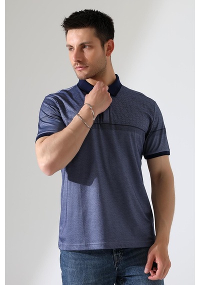 Rıbana Classıc Fermuar Detaylı Desenli Pamuklu Polo Yaka T-shirt Füme