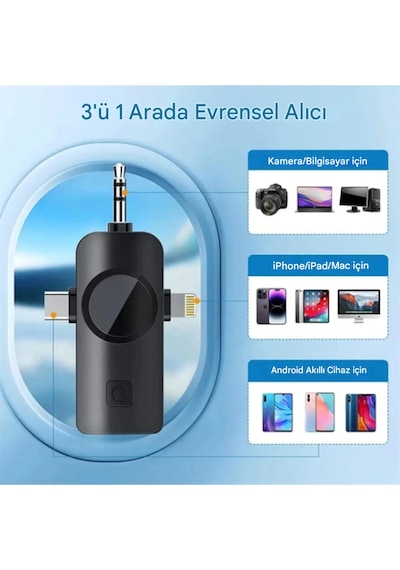 Kablosuz Tüylü Yaka Mikrofonu Apple iPhone Uyumlu  3.5mm Aux Apple iPhone Uyumlu  Type-c Pc Tablet Video Kayıt Vlog Usb-c