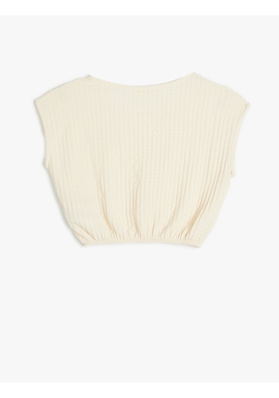 Koton Crop Bluz Kolsuz Dokulu Beli Lastikli Bej 4skg60082ak Ekru