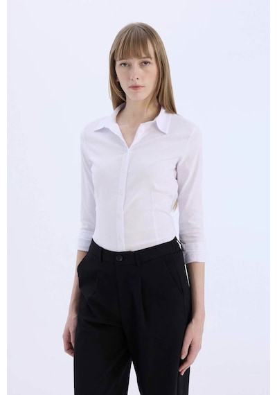 Defacto Regular Fit Basic Düz Bengalin Beyaz Kadın Gömlek I5278az/wt36 Beyaz