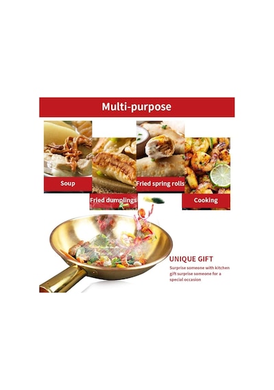 Bakır Wok Pan 36cm El Yapımı Çin Stir Fry Pan Geleneksel Pişirme Potası Diğer