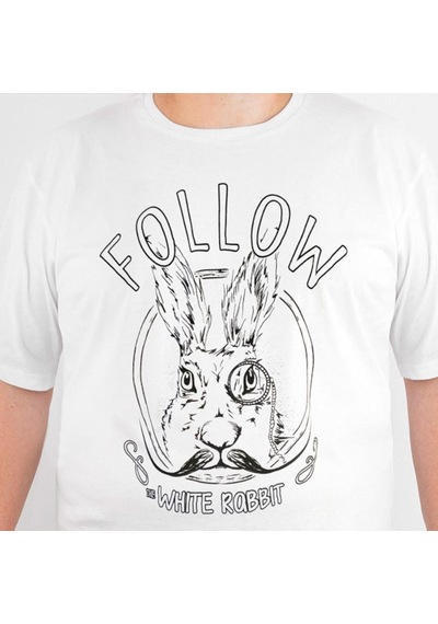 Bant Giyim - White Rabbit Tavşan 4xl Büyük Beden Beyaz Tişört Siyah