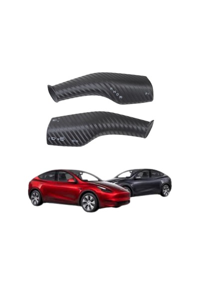 Tesla Model Y / Model 3 Direksiyon Kontrol Kolu Kaplama Seti 2 Li Set Karbon Görünümlü Mat Siyah