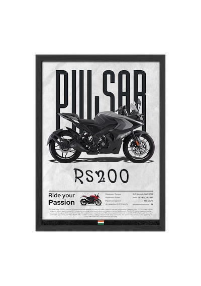 Bajaj Rs200 Siyah Ahşap Çerçeveli Poster, Dekoratif Motosiklet Duvar Tablosu