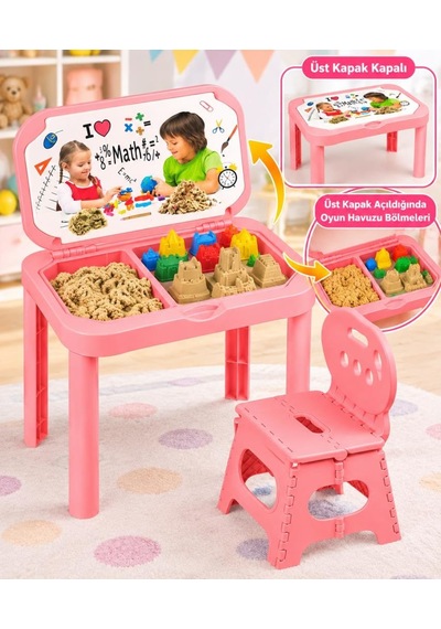 İkisi Bir Arada Oyun Çalışma Masası 58,5 X 45,5 Cm 1 Kg Kinetik Kum Ve Kalıplı Oyuncak Çalışma Seti