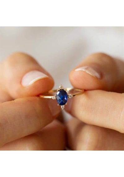 Parlement Blue Topaz Tek Taş Evlilik Teklif Yüzük Ak1188