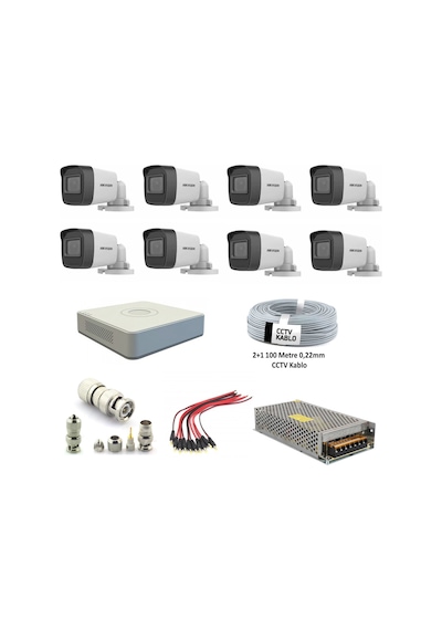 Hikvision DS-2CE16D0T-EXIPF 2 MP Full HD 1080P Bullet Güvenlik Kamera Seti 8'li