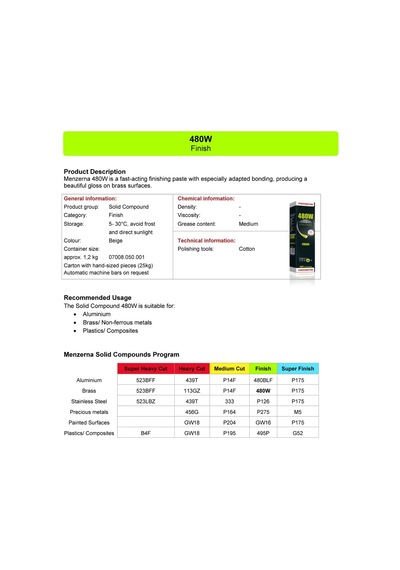 Menzerna 480w Parlatıcı Katı Cila Bej Pirinç Krom Zamak Alüminyum