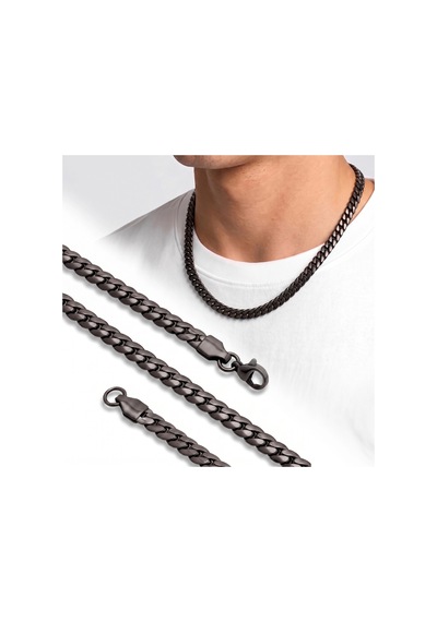 Moncuk Design Ezme Balık Sırtı Erkek Çelik Kolye - 7x2mm 55cm Siyah 3351eck029